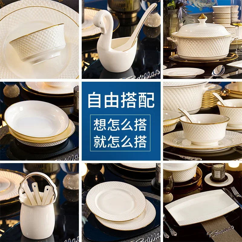 

New Hotel Club Bone China High Leg Rice Bowl Tableware High Sense Jingdezhen Housewarming Soup Bowl