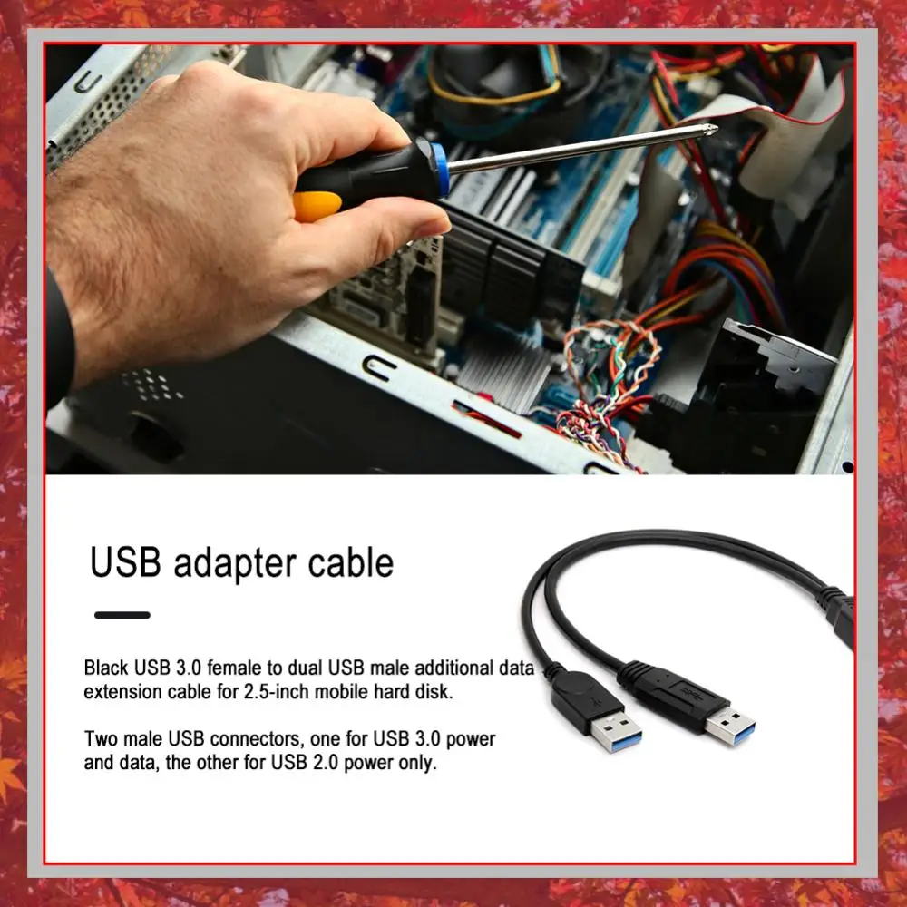 USB 3.0 to Dual USB Extra Power Data Extension Cable Dual USB External PC Accessories for 2.5 inch External HDD