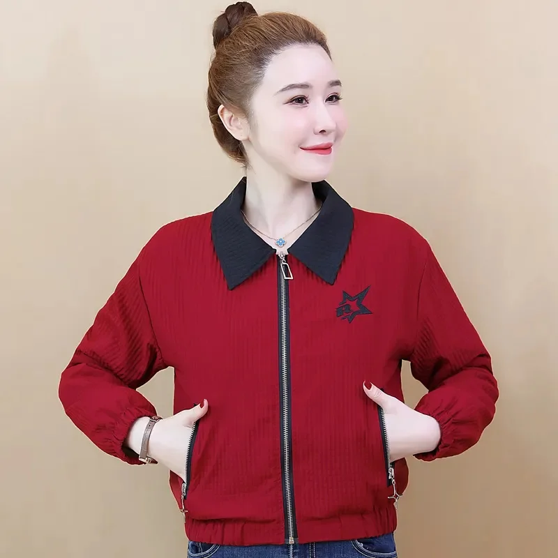 Spring Autumn Short Casual Jacket 2024 New POLO Collar Loose Women's Clothes Outeawer Solid Colour Fashion Zipper Coat Female