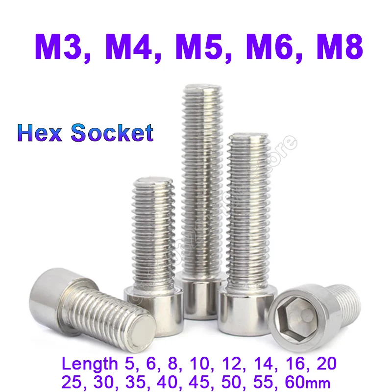 Hexagon Socket Head Cap Screw 201Stainless Steel Lengthened Hex Cylindrical Cup Head Allen Bolt Hardware Fastener M3 M4 M5 M6 M8