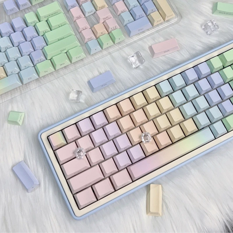 Rainbow Paradise Theme Keycaps Set PBT Sublimation Cherry Profile Keycaps for Mechanical Keyboard Side Carving Custom Key Caps