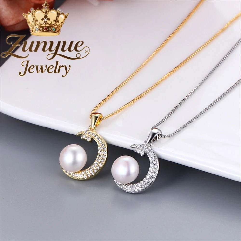 Fashionable Moon Freshwater Pearl Pendant Simple And Inlaid Pendant, Fresh And Individual Pearl Necklace Charms Exquisite Luxury