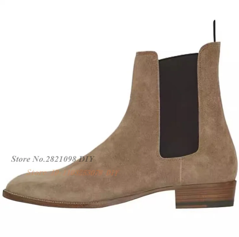 Bottes pointues brodées en cuir suédé de vache pour hommes, bottes à enfiler sur le côté, doublure à talons hauts, bottes courtes Parker, bande élastique, grande taille, ino -46