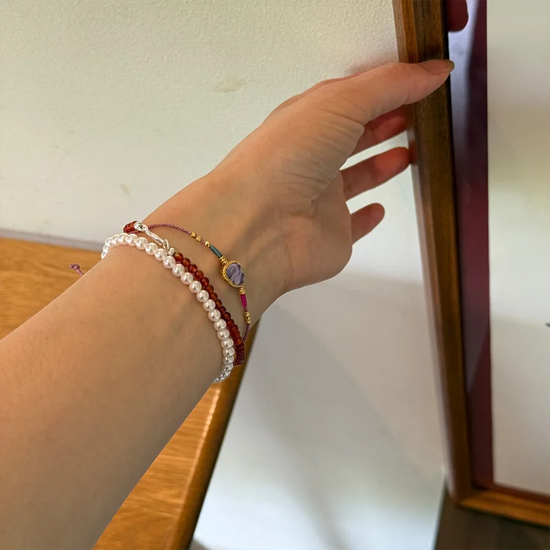 Silver Bracelet For Women Pearl Bracelet Silver Red Stone Calabash 925 Jewelry Fashion Chain Bracelets Female Red Stone