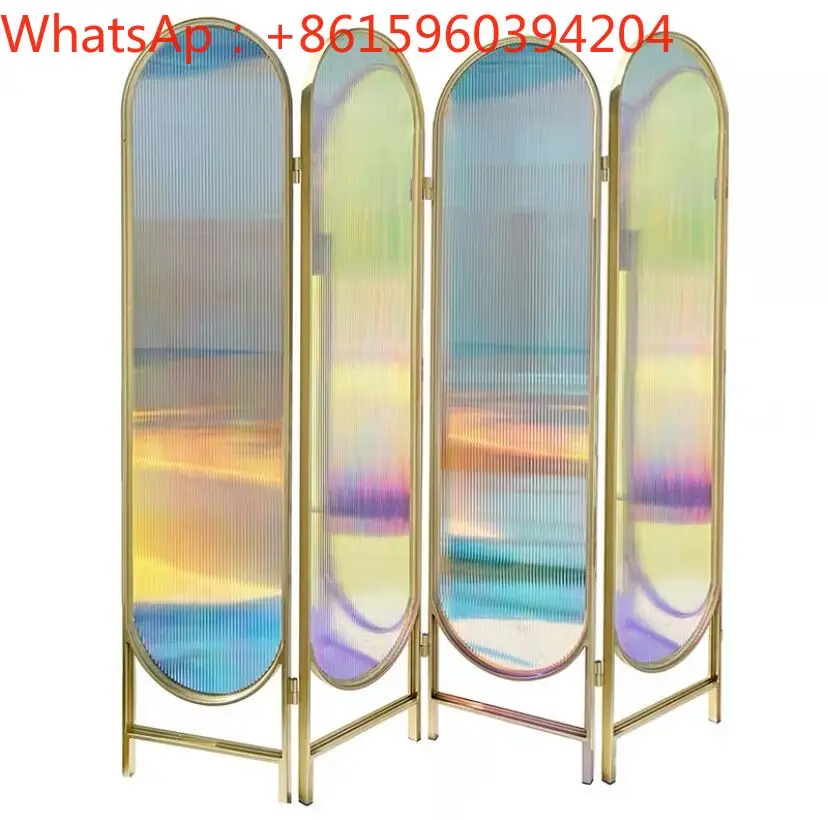 

Экран из нержавеющей стали, роскошный художественный цветной светильник в полоску, акриловая складная мобильная перегородка, украшение для гостиной отеля SUS 304