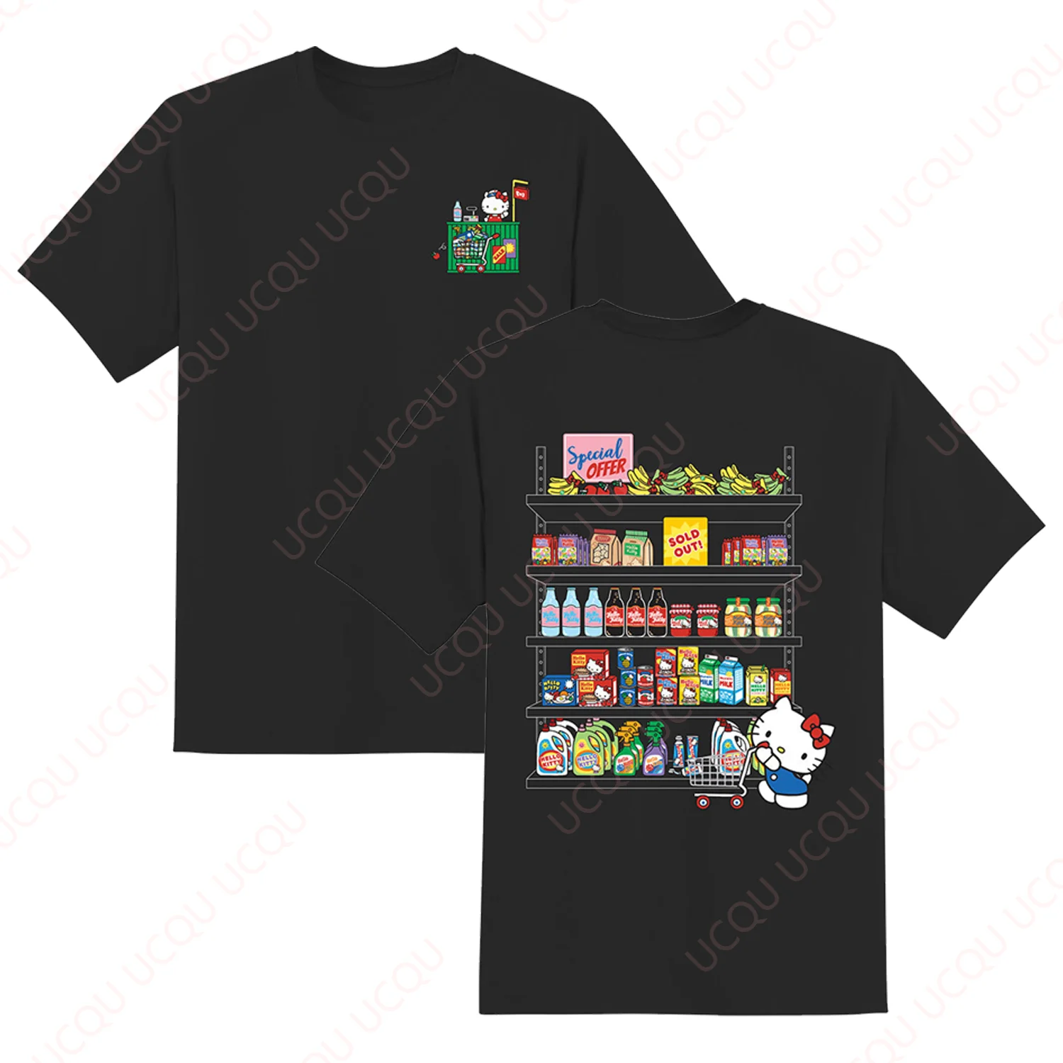 

Sanrio Hello Kitty Supermarket Short Sleeve New Summer Unisex Tops Loose Tee Hot Sale Faddish Casual T-shirts