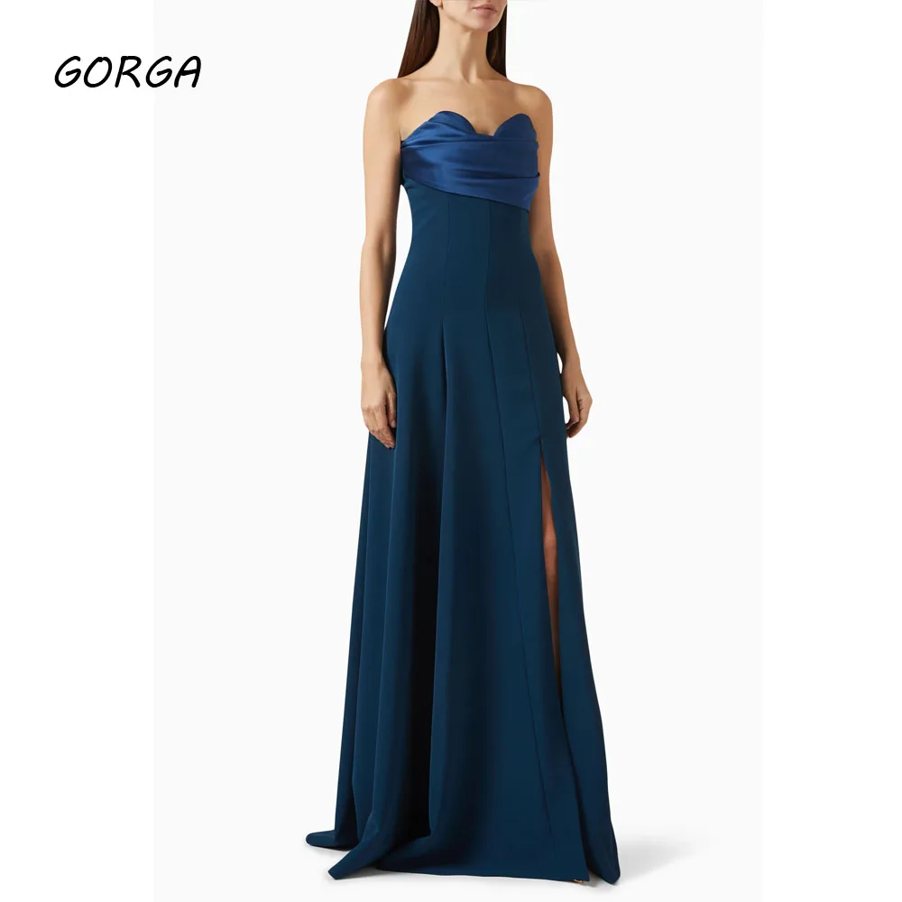 

GORGA Customized Navy Blue Floor-Length Crepe Evening Dress Sweetheart Prom Dress Sleeveless 2025 Side Split A-Line Party Dress