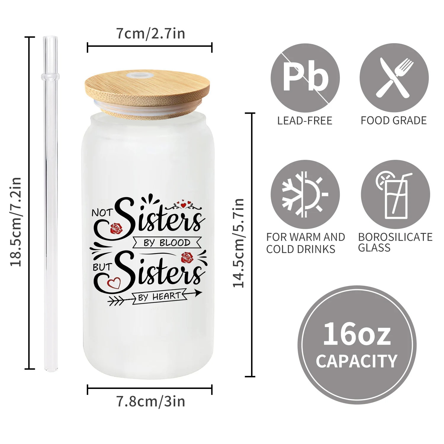 1PC, Gifts for Sister, Not Sisters by Blood But Sisters at Heart Mugs, Birthday Christmas Gifts for Sisters,16OZ Glass Cups