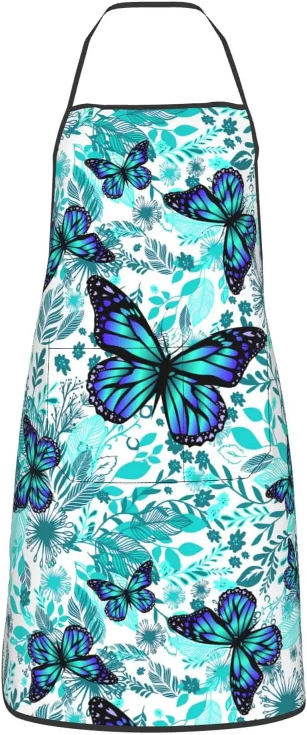 Butterfly Printed Kitchen Apron With Pockets For Women Men Cooking Chef Gardening BBQ Waterproof Oilproof Durable Apron