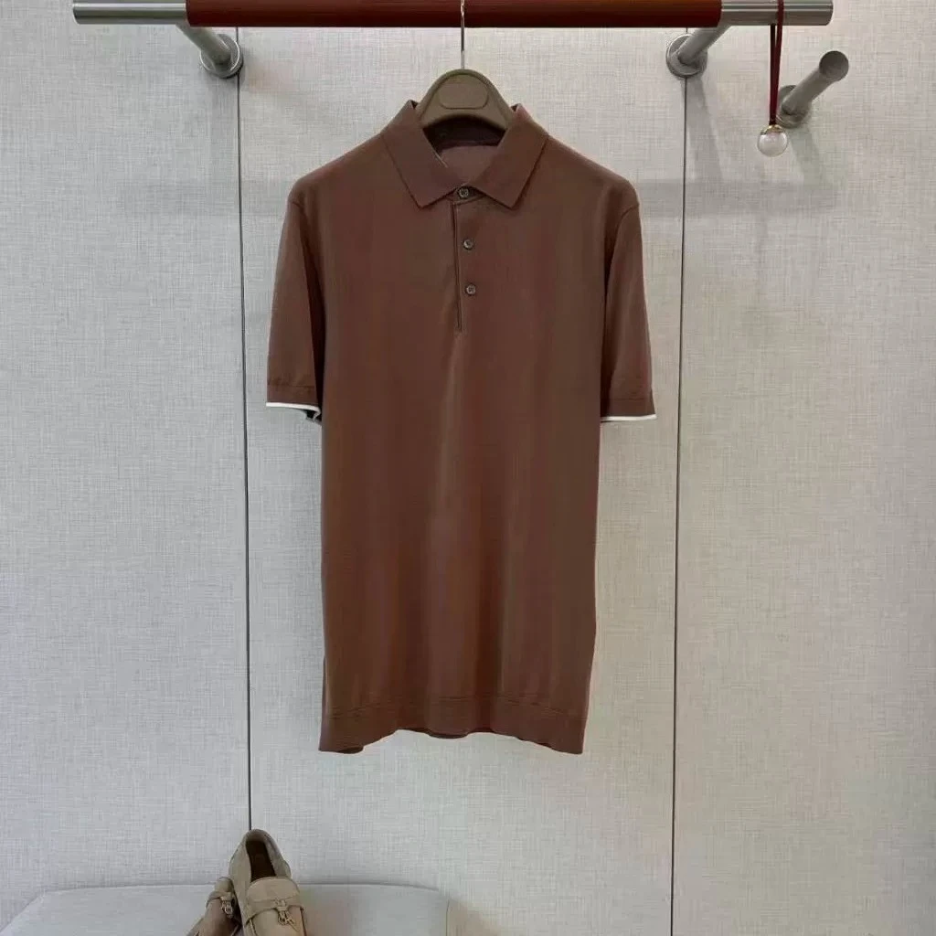 Italian BC Embroidery Old Money Style Men's Pearl Cotton Blended Lapel Short Sleeve POLO Shirt