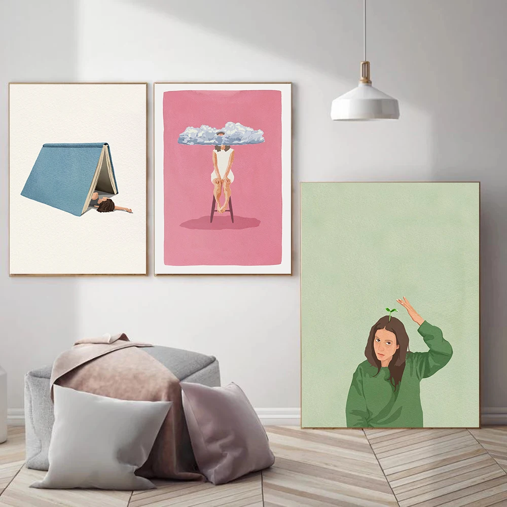 Funny Weekend Mood Posters Surreal Pink Meditation Bra Zen Yoga Modern Prints Canvas Painting Wall Art Pictures Home Room Decor