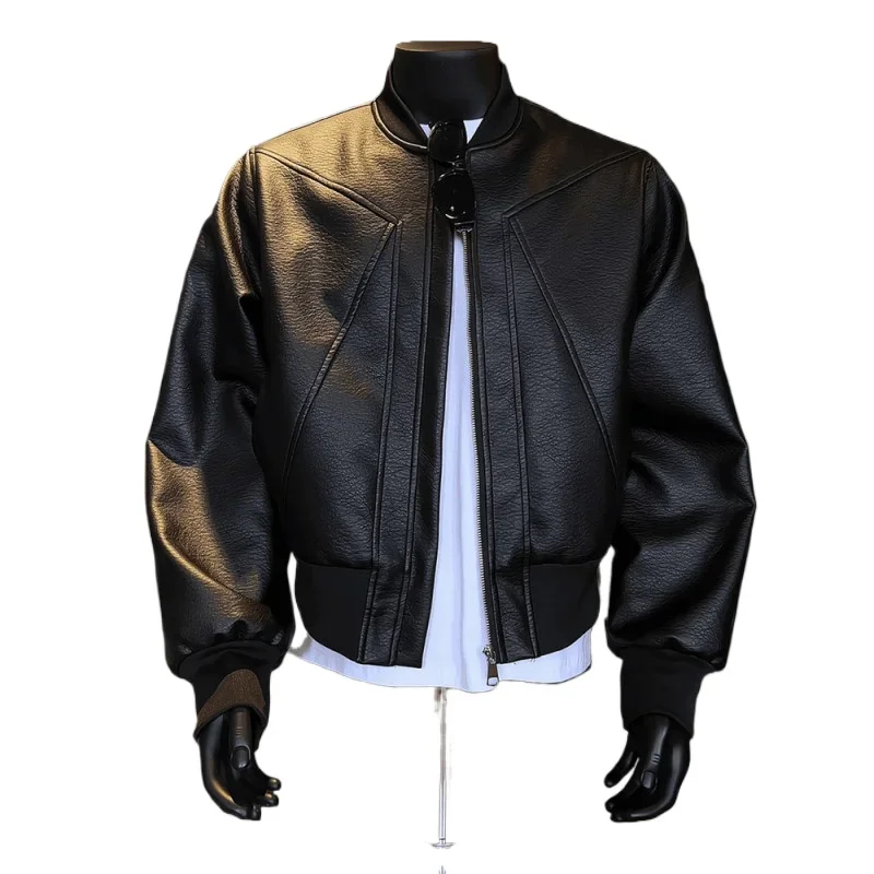 2025 Men's NewStand Collar Leather Bomber Fashion Commuter Leather Coat Retro Crack Leather Versatile Casual Jackets