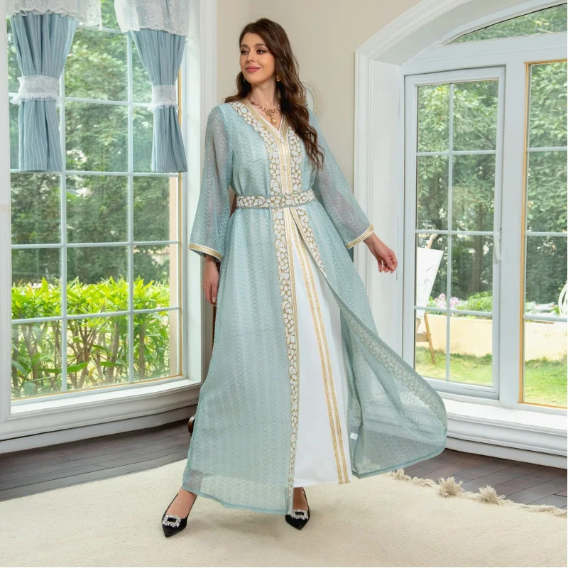 Muslim fashion women's dressjalabiyasuit evening dress Diamond-embedded hot rhinestone light luxury elegant robe abaya