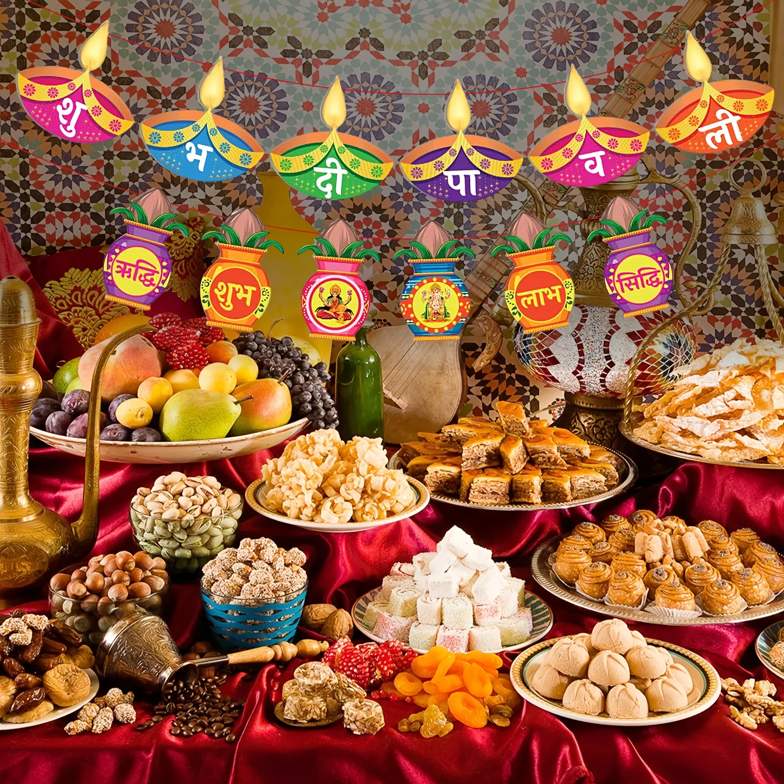 ديكورات ديوالي سعيد ديوالي راية زينة مهرجان ديباولي الهندي طقم تزيين الحفلات فوانيس ديكور ديبافالي