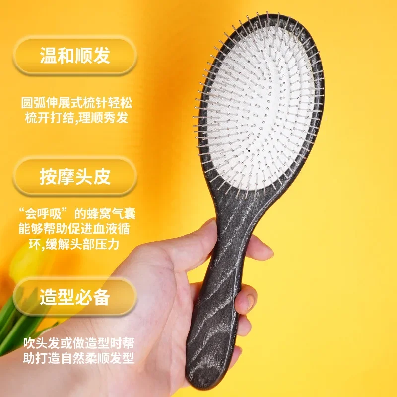 Boar Bristle Air Cushion Comb Wooden Hair Brush Anti-Static Scalp Massage Comb Women Men Wet Dry Hair Hairdresing Hair Care Tool