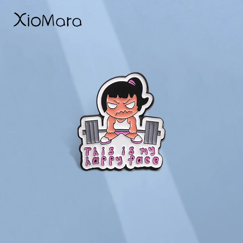 

This is My Happy Face Enamel Pins Custom Girl Weightlifting Exercise Brooches Lapel Badges Funny Jewelry Gift for Friends