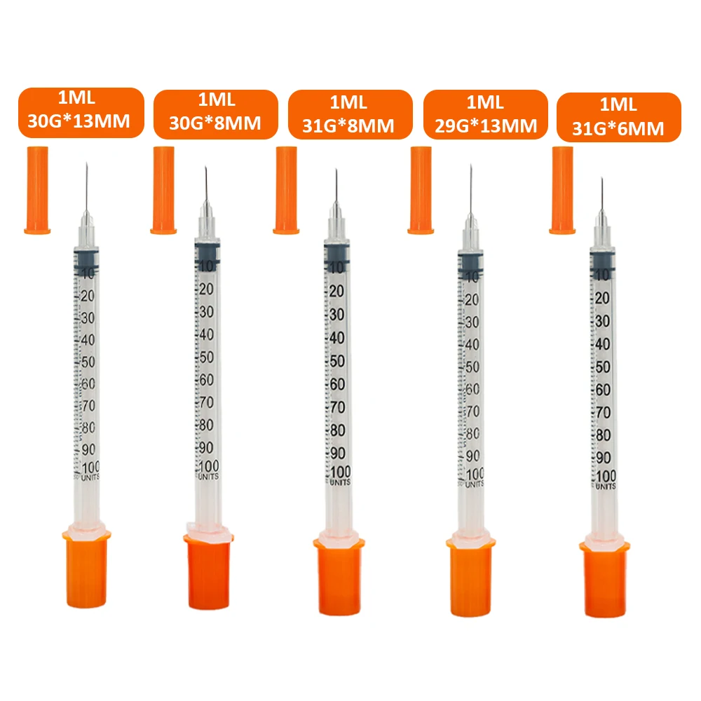 Multi-Size 1ml Safety Syringe With Needle for insulin Sterile Individually Wrapped for Pets Farm Animal,100PCS/Box