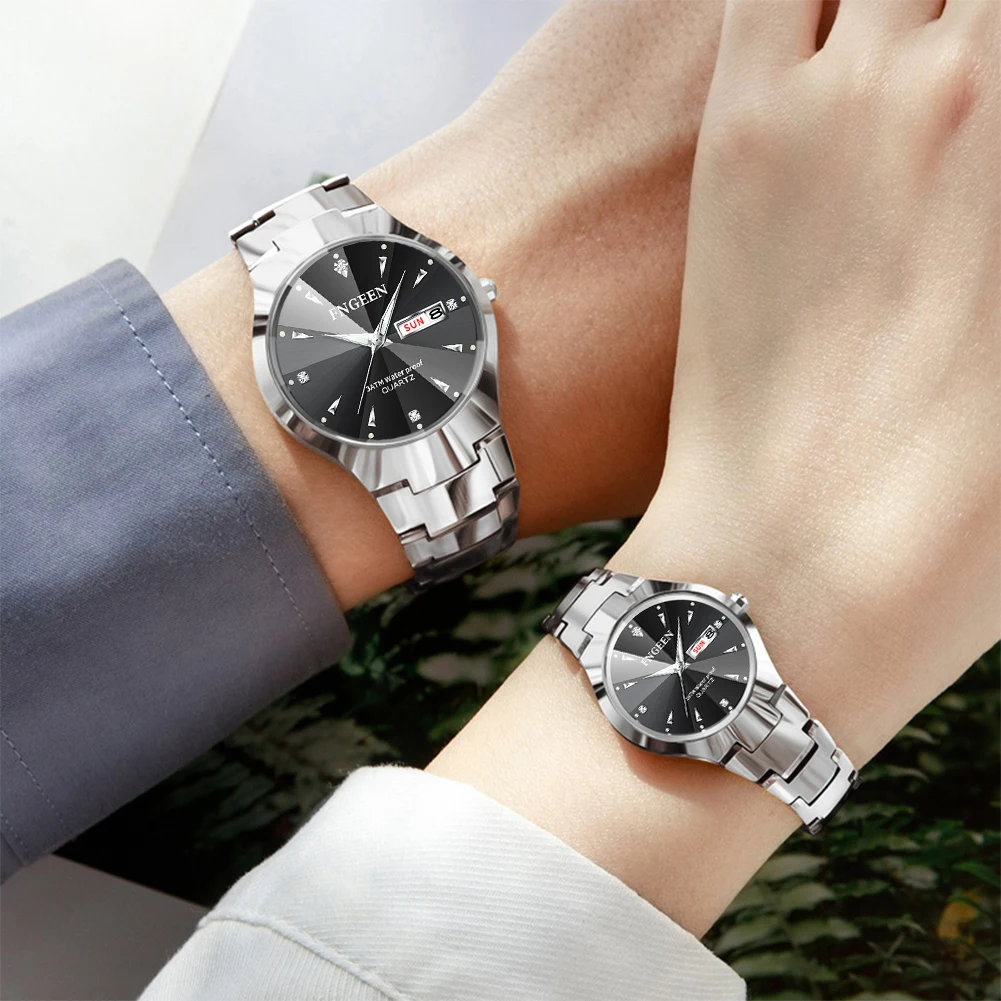 FNGEEN Ultrathin Fashion Couple Watches Trend Fashion Original Quartz Watch for Lover Waterproof Luminous Date His and Her Watch