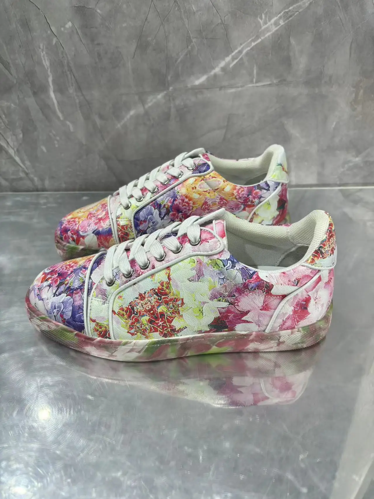 Chaussures en cuir véritable à imprimé floral pour hommes et femmes, Parker rond, à lacets, simples, décontractés, amoureux, femme, haute qualité, printemps, automne