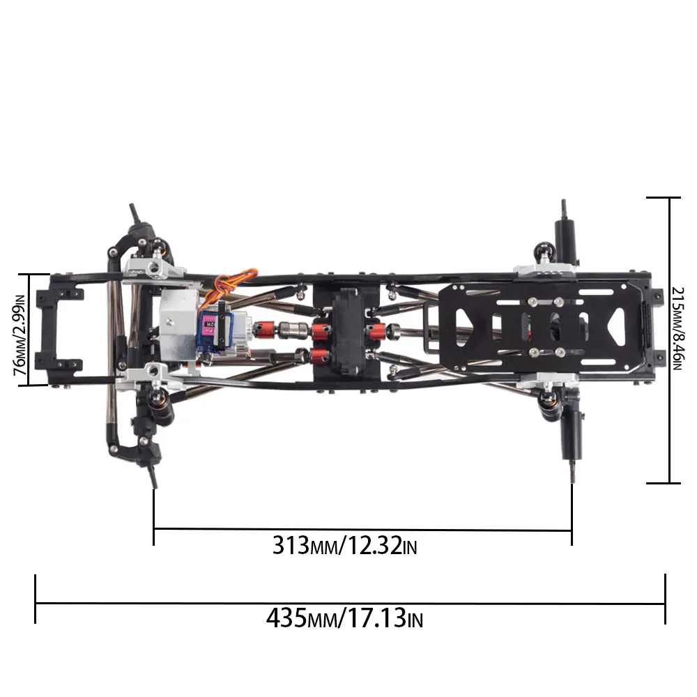 Set telaio telaio interasse da 313mm con trasmissione a 2 velocità asse anteriore invertito per 1/10 RC Crawler Axial SCX10 II 90046 EX86100