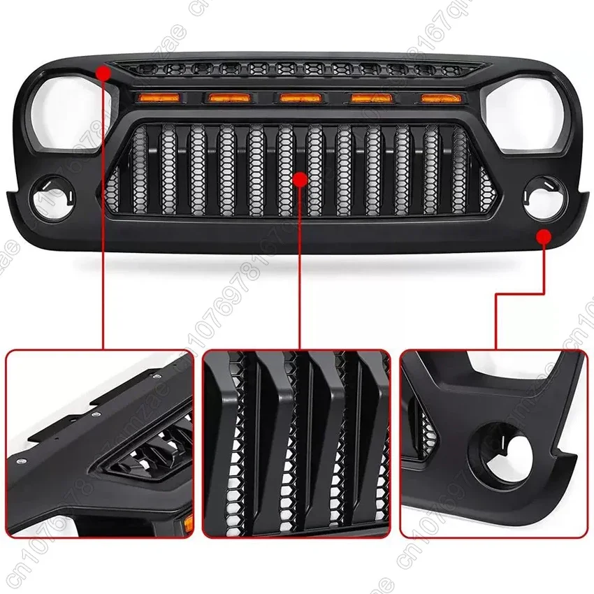 Front Grill Fit For Jeep Wrangler JK 2007-2017 Grille Replacement Accessories LED Daytime Running Lights Design Wiring Harness