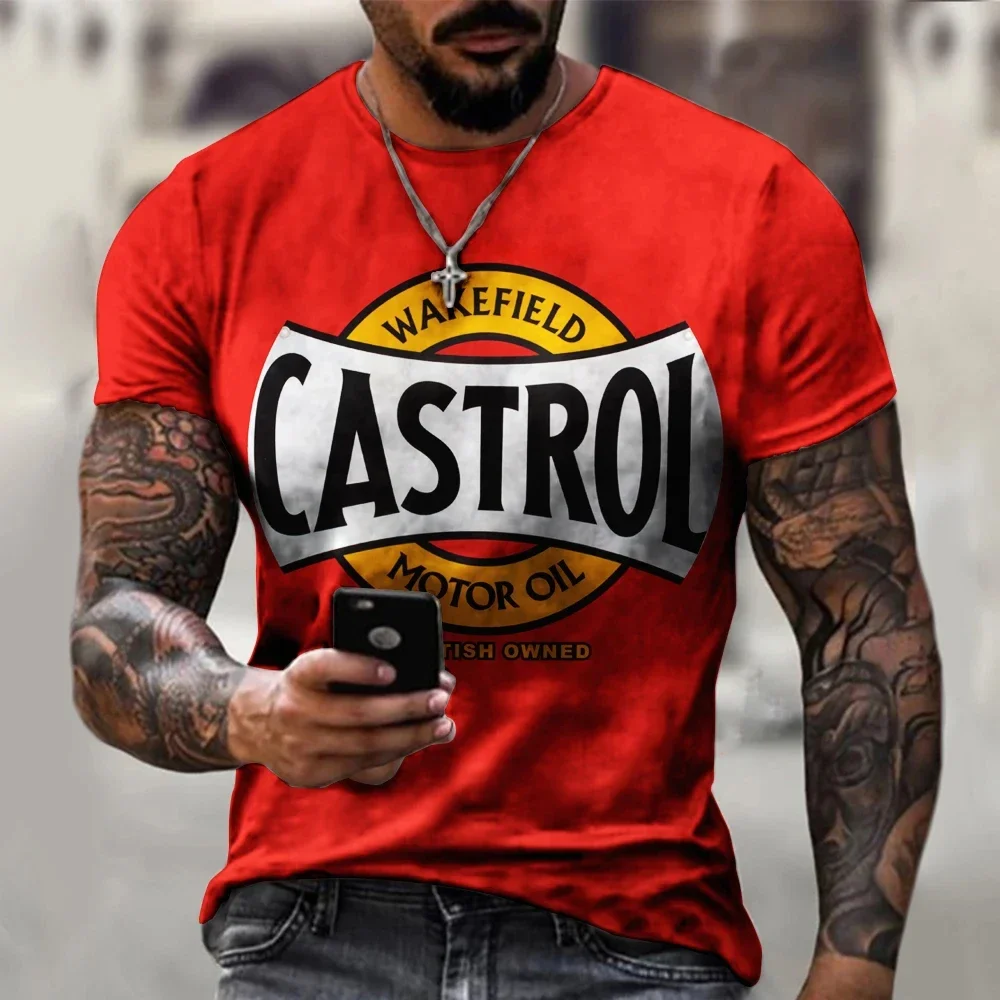 3D-T-Shirts für Herren, Vintage-Öl-T-Shirt, Street-Fashion, Castrol-Print, kurzärmelig, locker geschnitten, Oversize-Motorrad-T-Shirt, Oberteile, T-Shirts – Detail 6