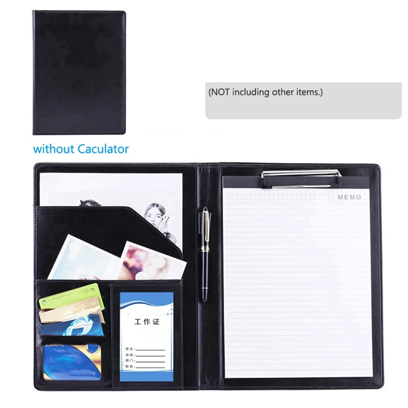 A4 PU Padfolio File Folder Portfolio Business Document Holder Metal Clipboard Pad Document Organizer Holder