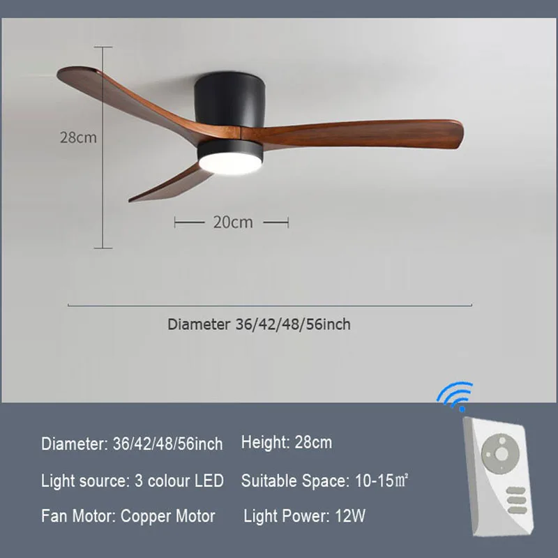 Imagem -06 - Ventilador de Teto de Baixo Perfil com Luzes Pás de Ventilador de Madeira Esculpida Motor Reversível Silencioso Controle Remoto Ventilador de Teto de Montagem Embutida