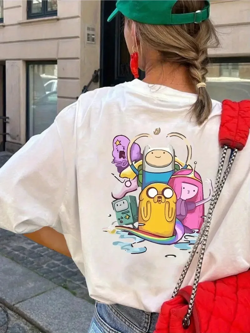 

Pure Cotton T - Shirt with Adventure Time Characters Fun and Colorful Cartoon Design Streetwear Print New Arrival Tee S-4XL