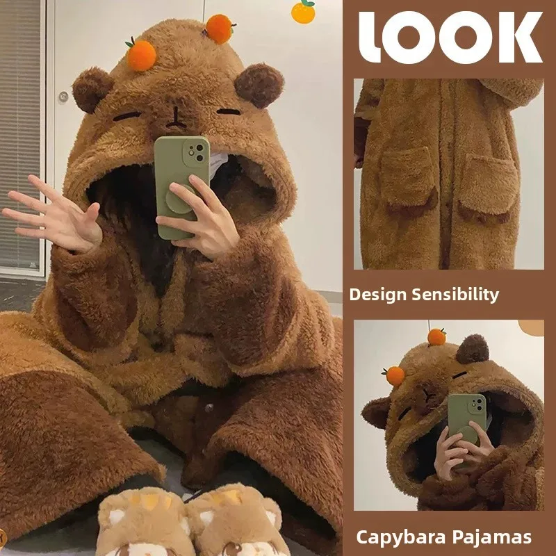 Thickened Coral Fleece Women's Sleepwear Long Plush Robe Home Clothes Velvet Bathrobe Winter Warm Pyjamas Polyester Fiber