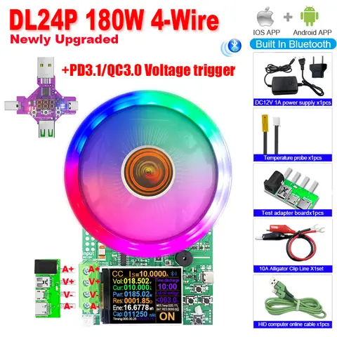 180W DC Tester APP Electronic Load Lithium Battery Capacity Monitor Discharge Charge Power Meter Supply Checker + PD/QC Trigger