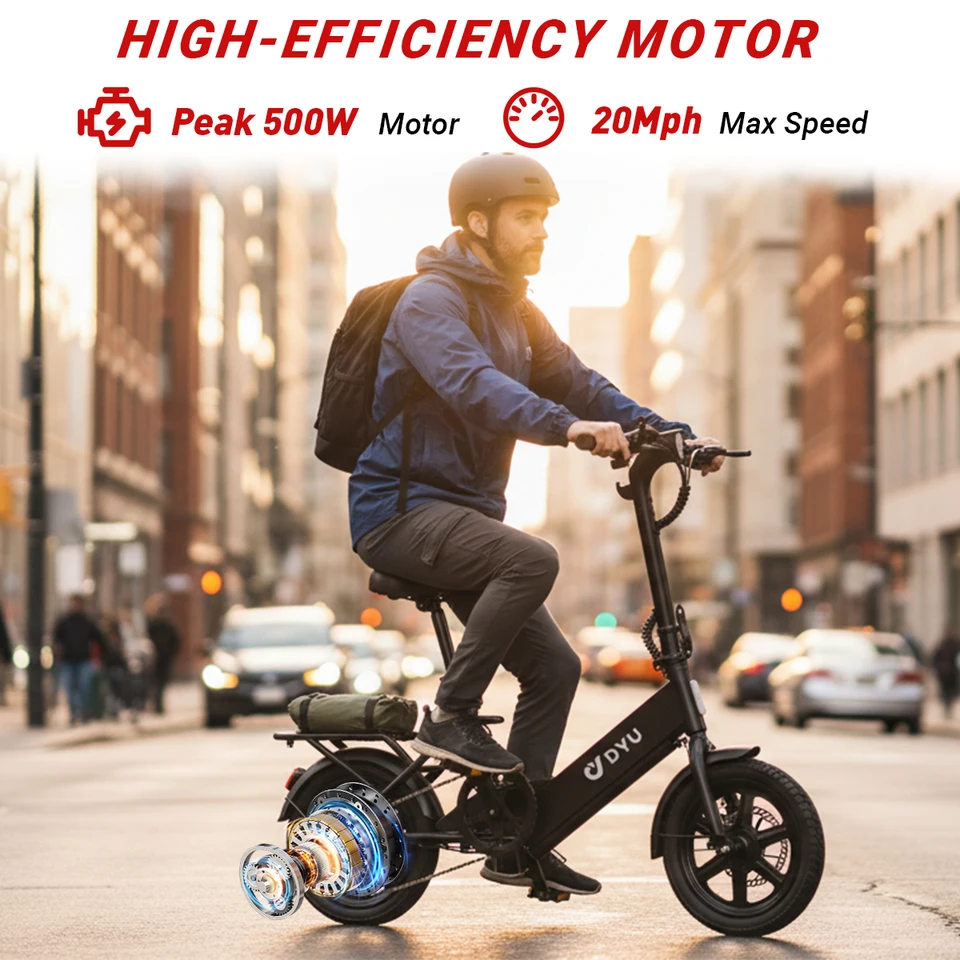 DYU C3 E-bike Peak 500W Motor 36V7.8AH Battery Electric Bike,20mph 14 inch City Electric Bicycle UL2849 image 1