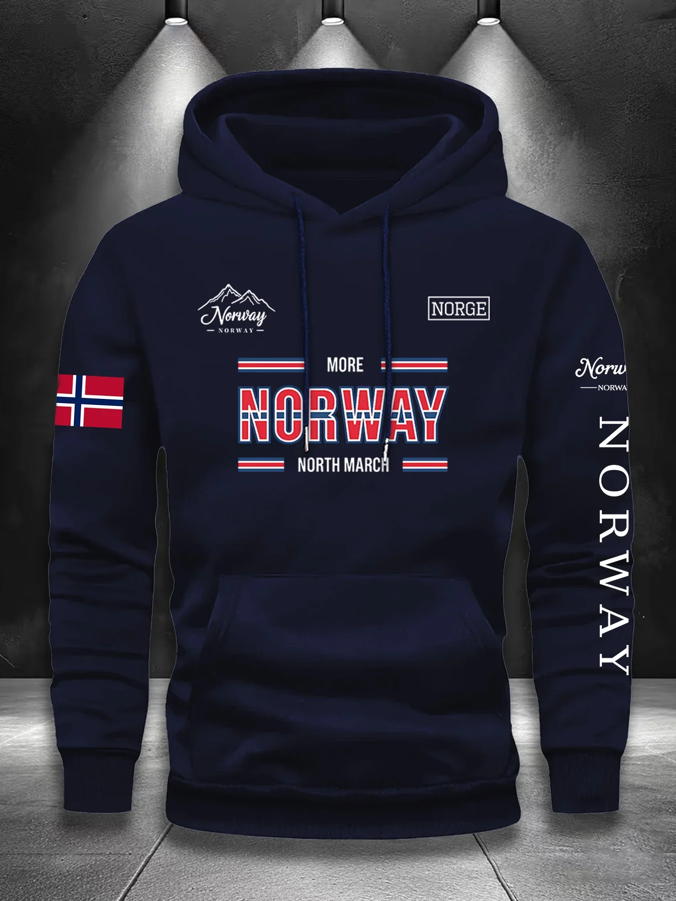 Sweat-shirt à capuche pour homme avec drapeau norvégien, imprimé graphique montagne, lettres norvégiennes, streetwear oversize, pull décontracté, automne-hiver