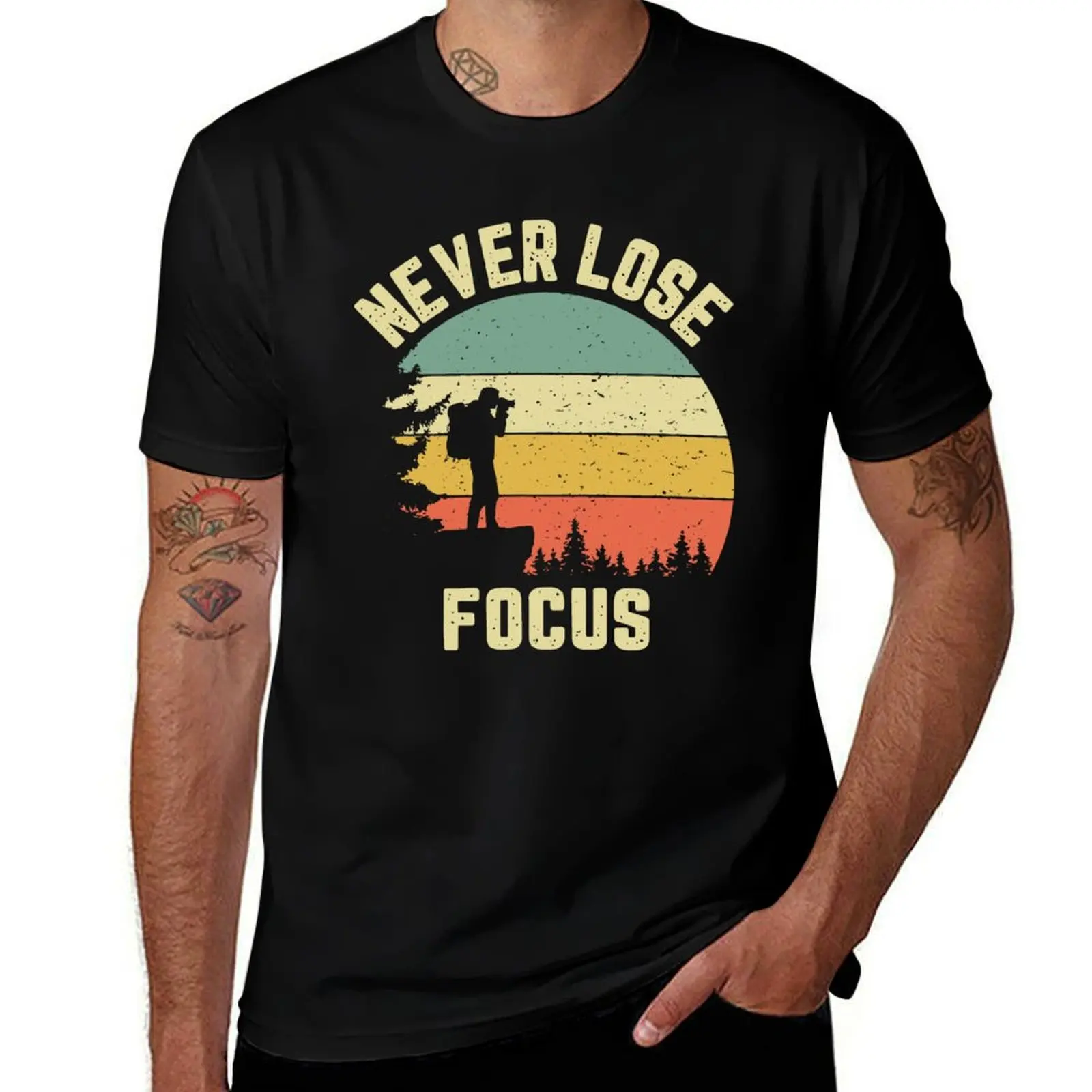 Camera Never Lose Focus Photography T-Shirt cotton t-shirt plain for man package T-Shirt