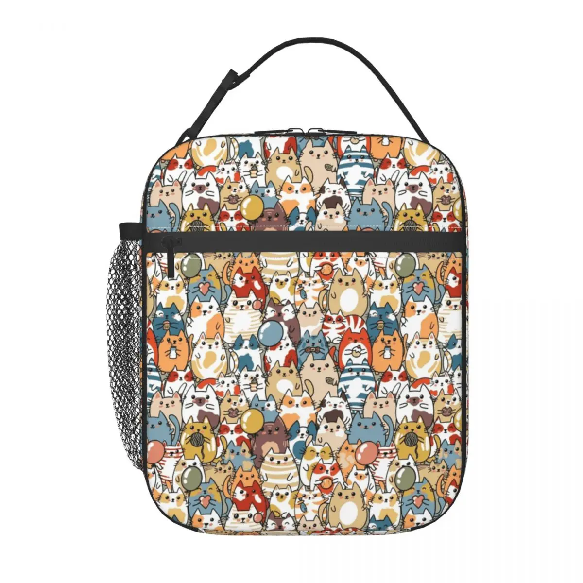 Cute Cats Repeat Lunch Bag Colourful Funny Animals Cartoon Insulated Lunch Box Outdoor Cooler Bag Oxford Thermal Lunch Bags