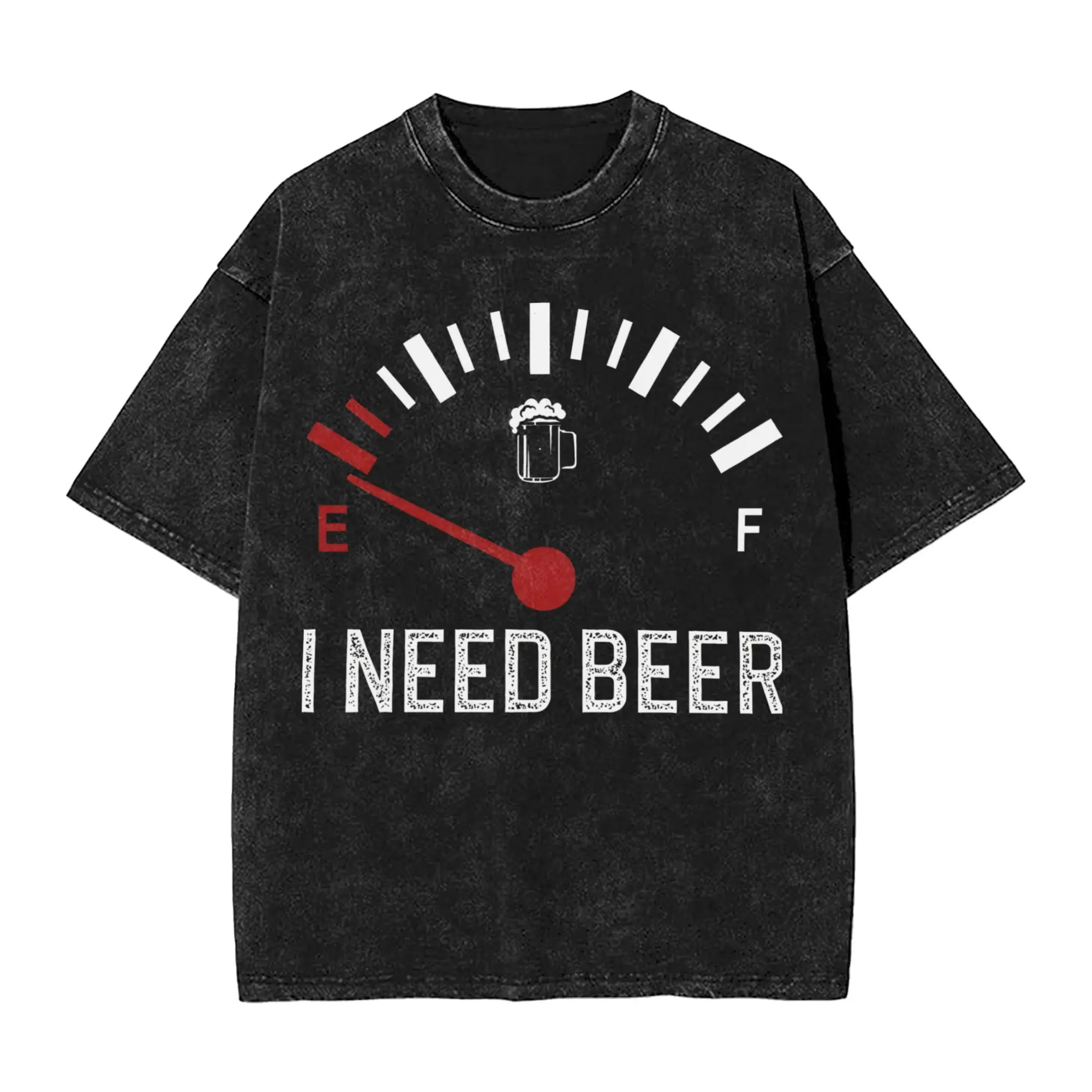 Vintage Washed T-Shirt I Need A Beer  Cotton T-Shirts Fuel Gauge Novelty Tee Shirt for Men Summer Y2K Basic Casual Tees