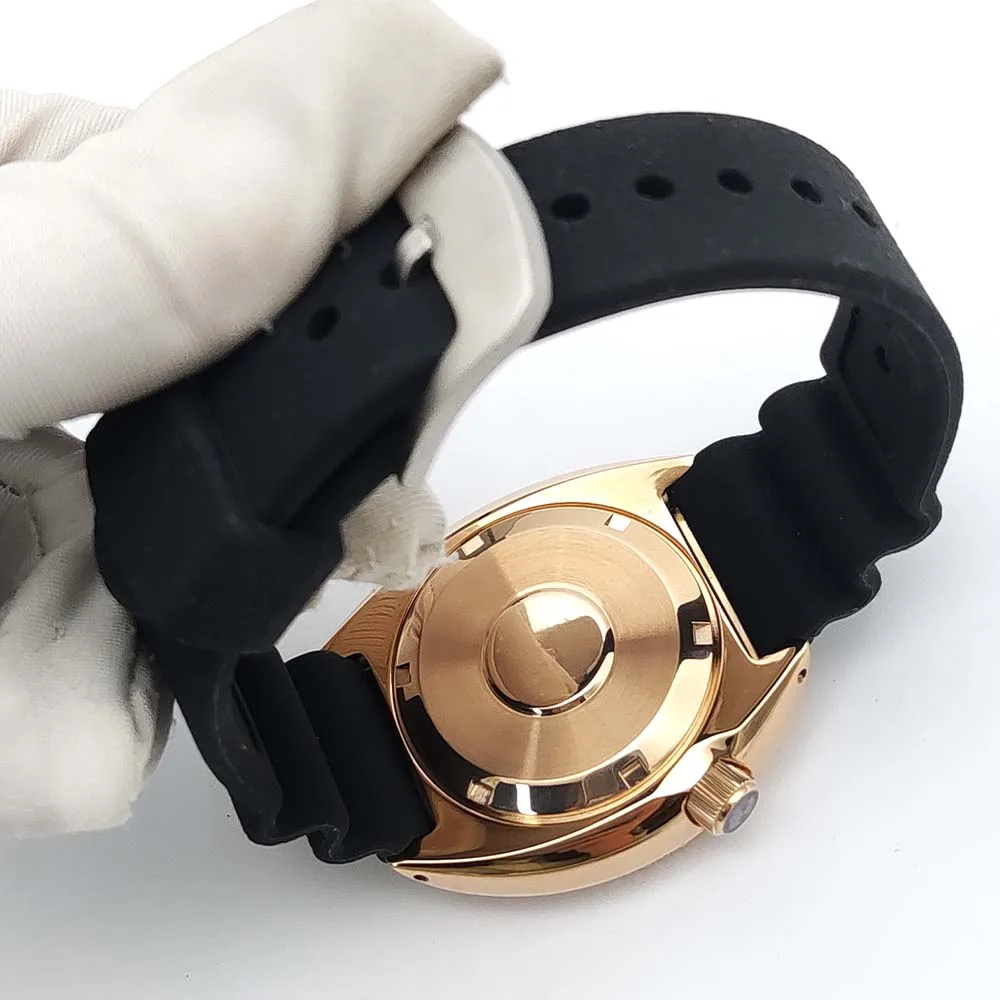 ساعة ميكانيكية أوتوماتيكية كبيرة للرجال ، حافظة مقاومة للماء ، ذهب وردي ، ياقوت ، عمل ، NH36 ، 45