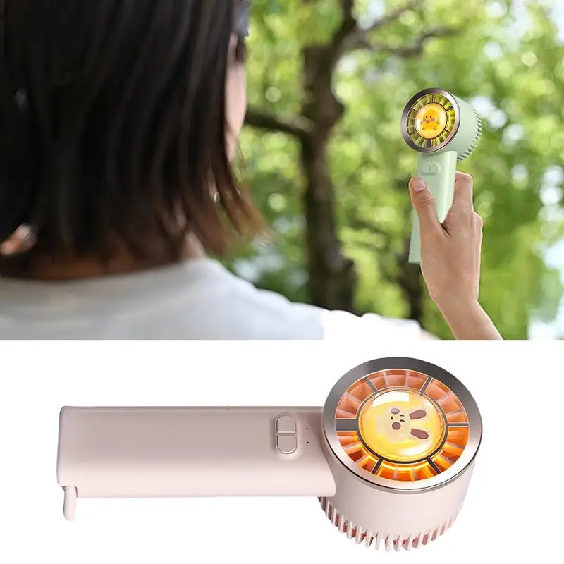 Light Up Portable Fan Powerful Handheld Fan USB Rechargeable Adorable Cartoon Design Silent Hand Fan Rechargeable For Outdoor