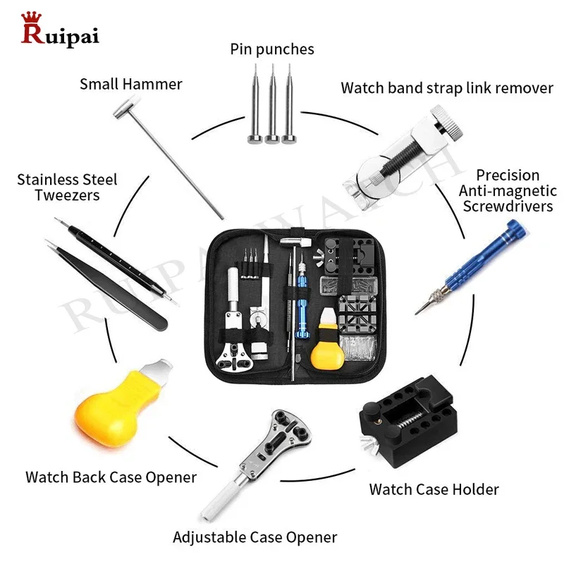 RUIPAI 144pcs Watch Repair Watch tools Back Case Opener Spring Bar Pin Hand Remover Horloge Gereedschap Reparatie Tool Kit Case image 2