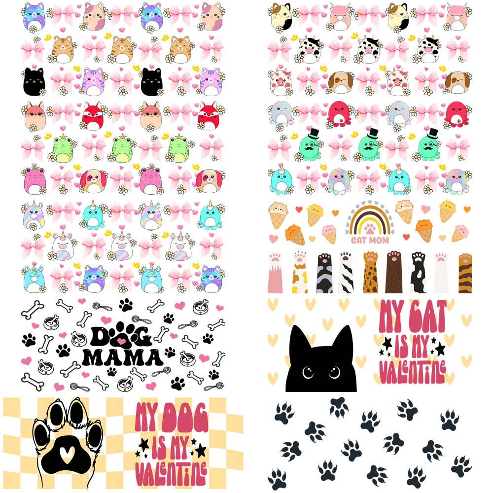Mixed Dog and Cat Pattern UV DTF Transfer Sticker For The 16oz Libbey Glasses Wraps Cup Durable Puppy Cat Style Cup Wraps