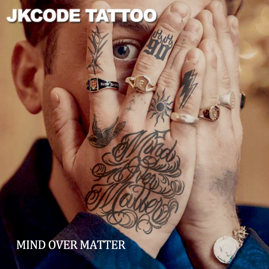 وشم يد مقاوم للماء للرجال - جرافيتي الشارع - وشم العقل على المادة - وشم على شكل حرف جرافيتي للشارع للأيدي والأصابع، وشم كاجوال رائع للرجال للأيدي والرقبة والرأس، مقاوم للماء يدوم طويلاً لمدة 15 يومًا