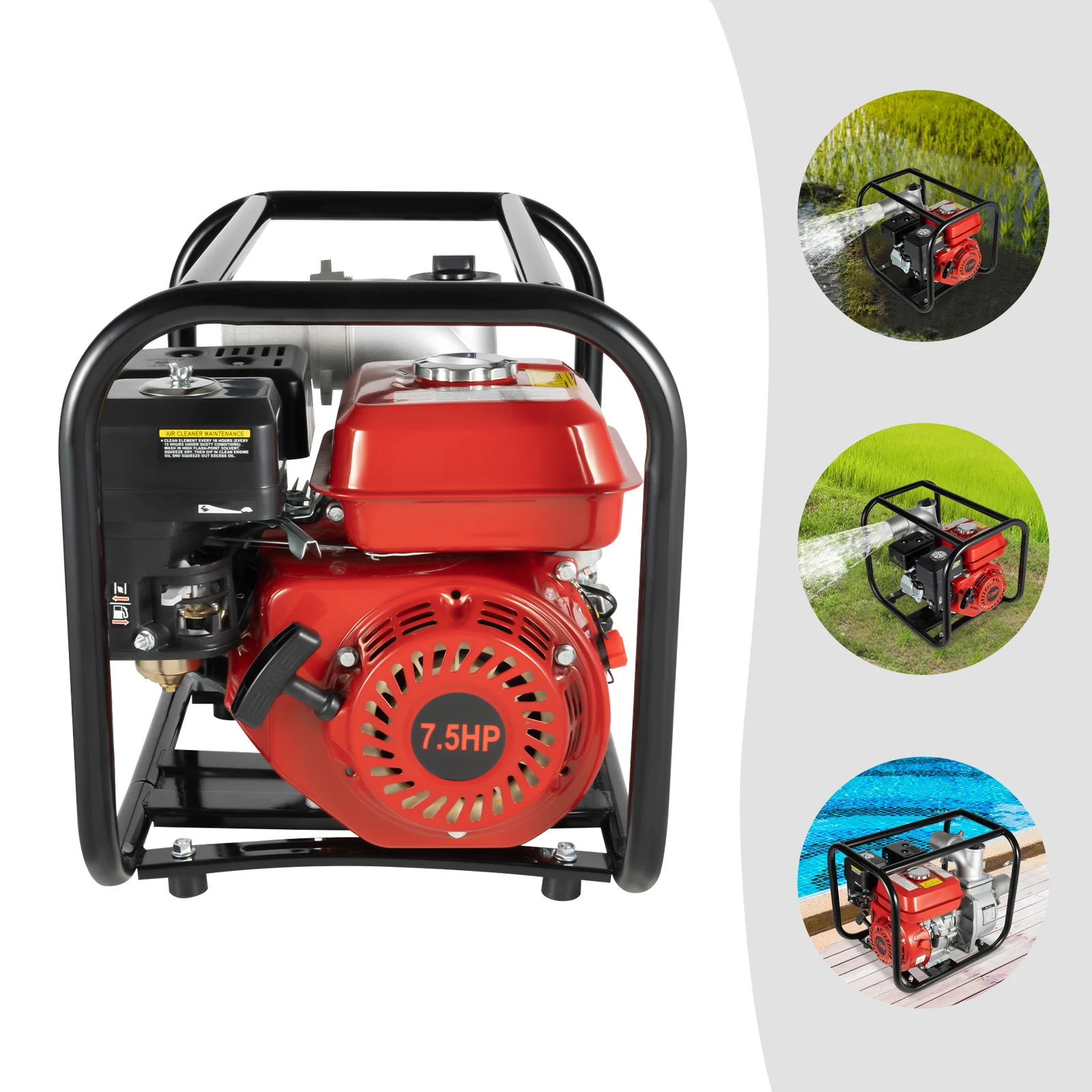 Agricultural Irrigation Pump, Water Pump, 3 Inch 7.5HP Water Transfer Pump, 1500W, 60 m³/h High Flow, Aluminum Alloy, Rust Proof, Farm Irrigation, Red
