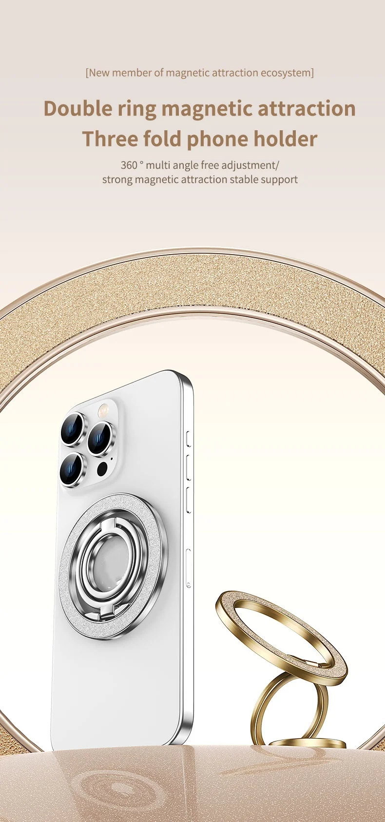 Universeller magnetischer Telefonständer für MagSafe, starker Magnet, Klapphalterung, abnehmbarer Griff, tragbarer Halter für iPhone 17/16 Xiaomi – Detail 1