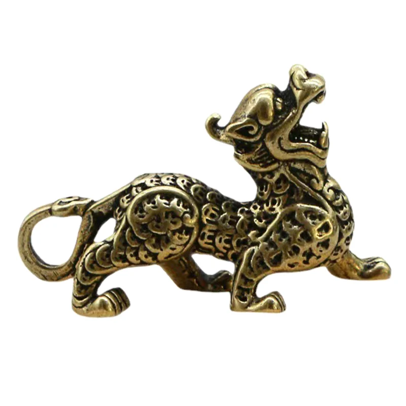 1PC Statue Figurine Wealth Brass Decor Prosperity Chinese Style Ornament Qilin Dragon Luck Animal Fengshui Vintage