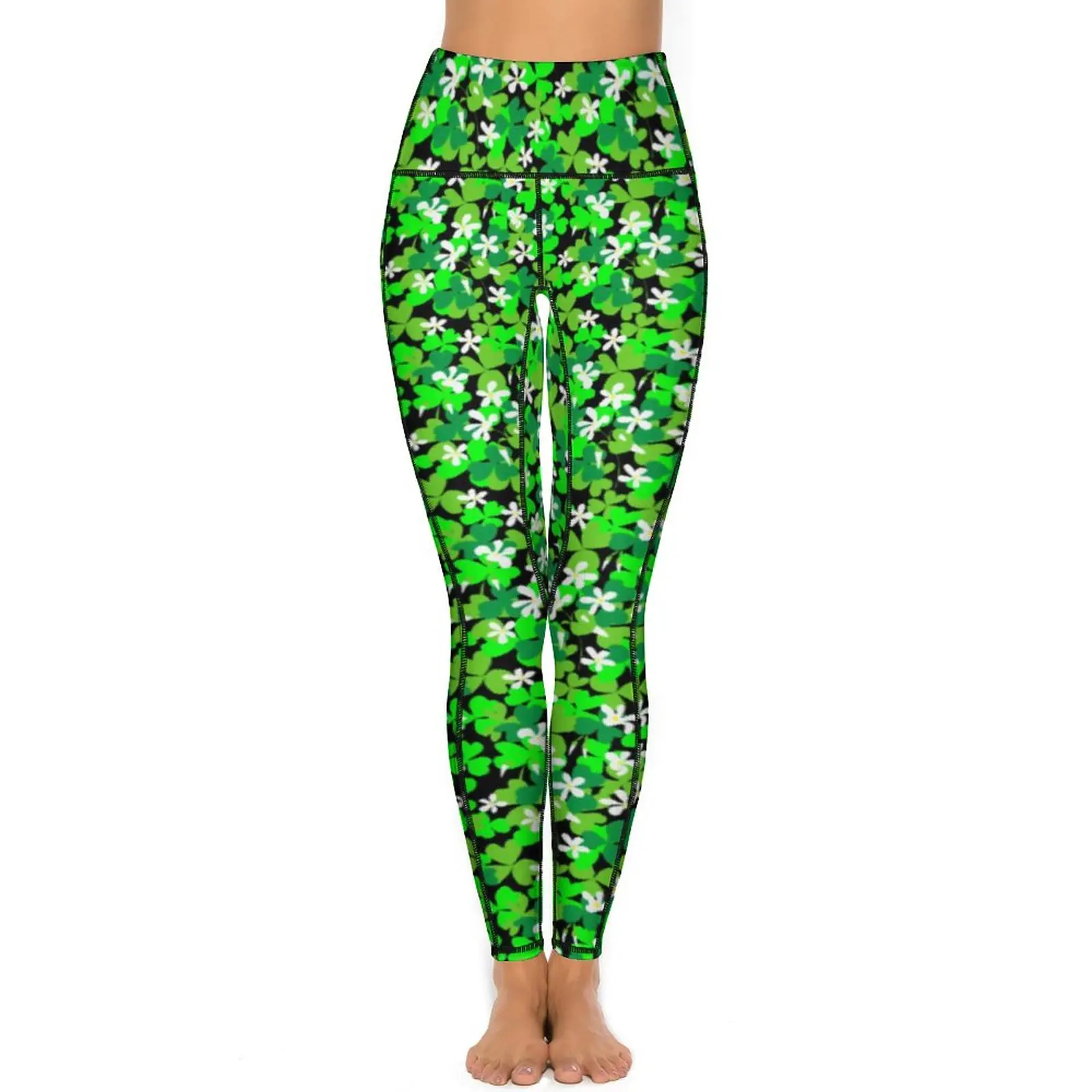 Lucky Shamrock Yoga Pants Sexy Green Leaves Print Design Leggings High Waist Workout Leggins Breathable Stretch Sports Tights