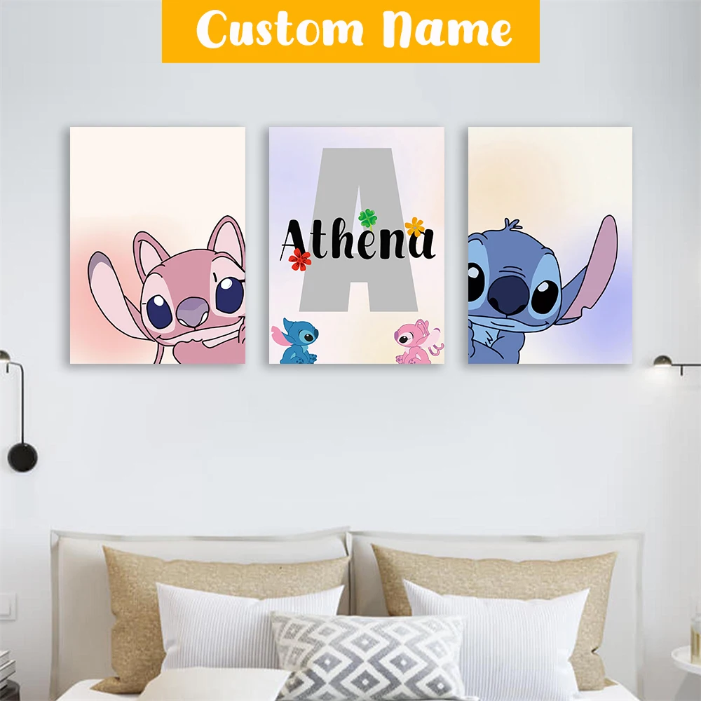 شخصية غرزة طباعة ملصق 3 قطعة غرزة اسم مخصص المشارك الحضانة جدار الفن فتاة غرفة ديكور اسم مخصص قماش اللوحة