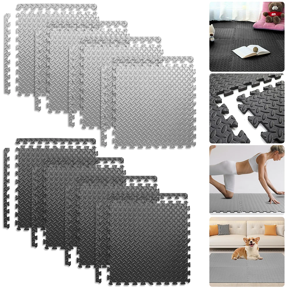 12-teilige Puzzle-Fitnessmatte, ineinandergreifende Gymnastik-Bodenfliesen für das Heimtraining, rutschfeste Übungsmatten, Schutzmatte für Fitnessgeräte