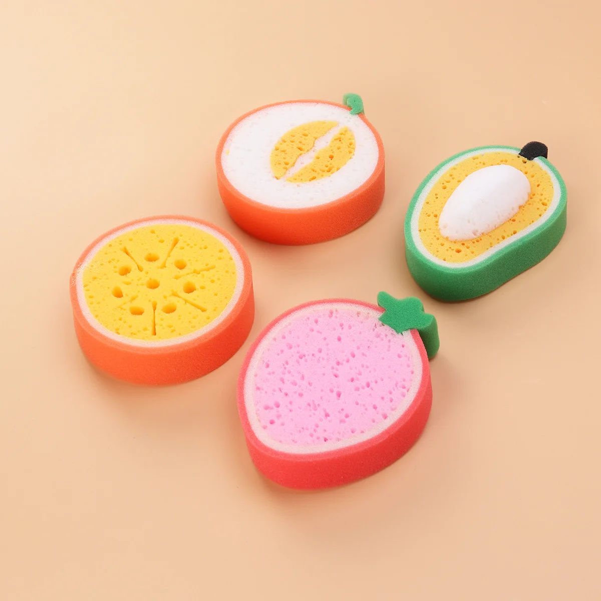 Éponge de bain aux fruits, matériau recyclé, exfoliante douce, pour enfants, soins de la peau doux, Design de dessin animé, fraise, 4 pièces