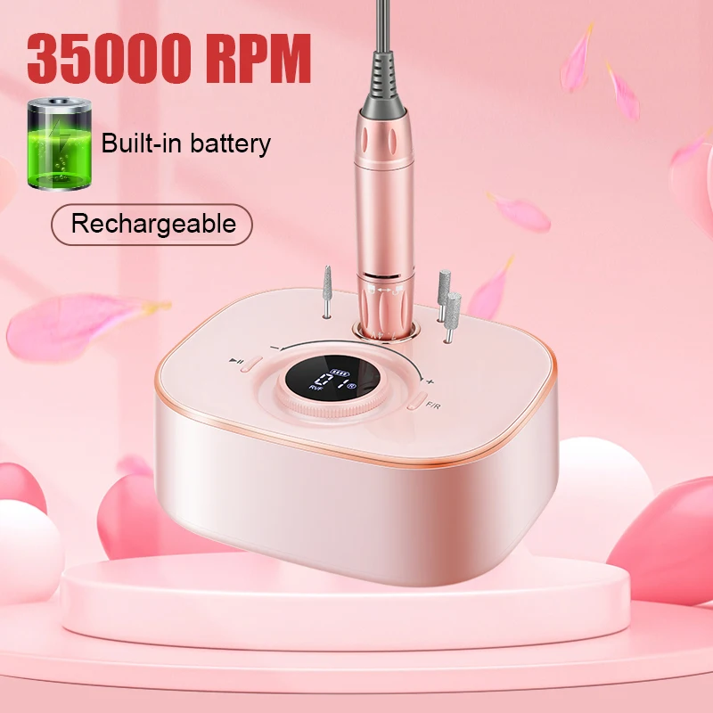 

35000RPM Nail Drill Machine Rechargeable Manicure Machine Apparatus Electric Mill Cutter Set For Manicure Pedicure Nail Art Tool