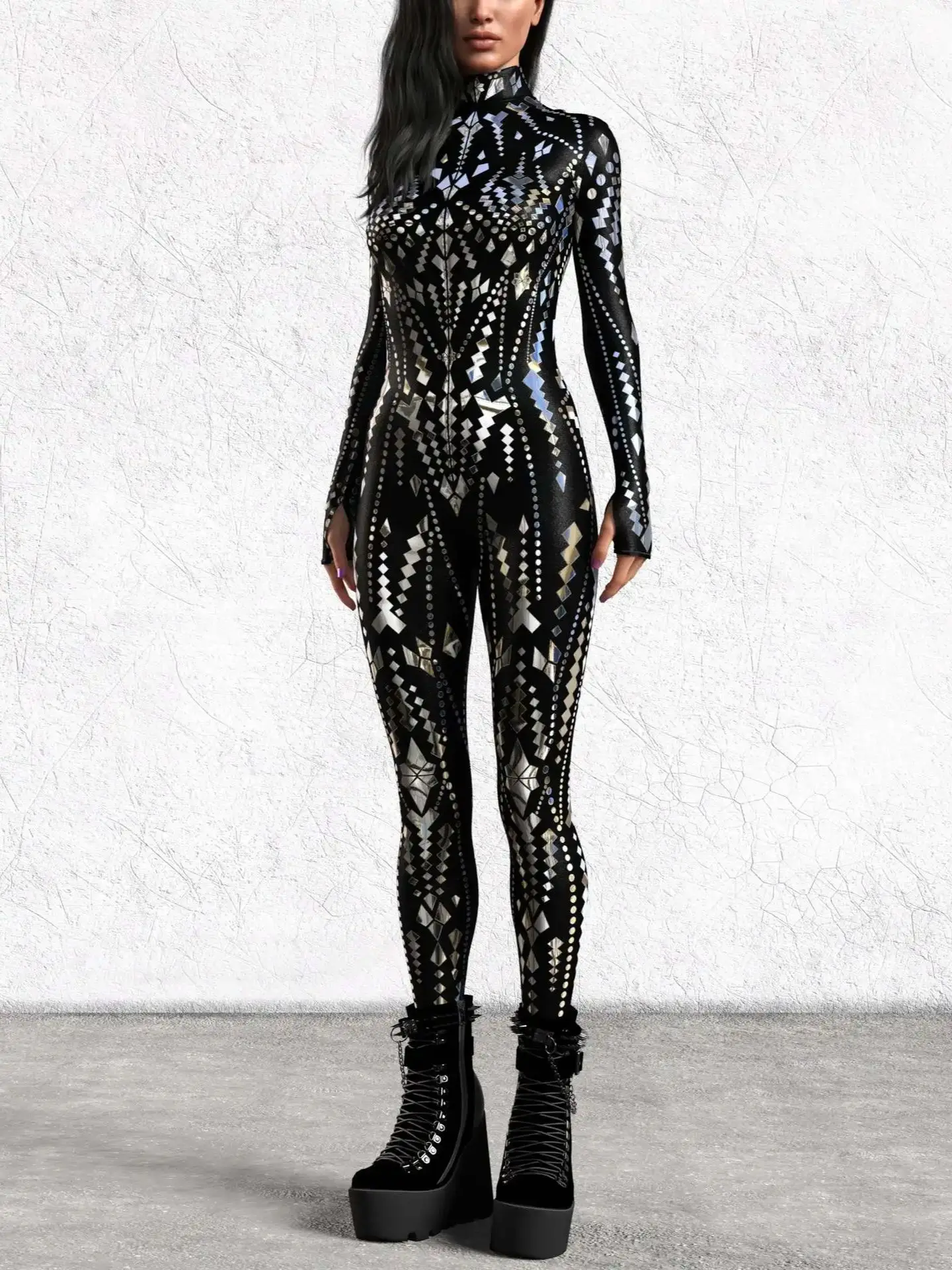 Women's Sexy Dark Gothic Shiny 3d Printed Role Play Bodysuit Halloween Cyberpunk Bodysuit Holiday Party Carnival Cool Costume